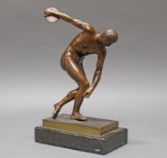 Bronze, "Diskobolos", nach antikem Vorbild, ca. 33 cm hoch (Bronze), auf Granitsockel