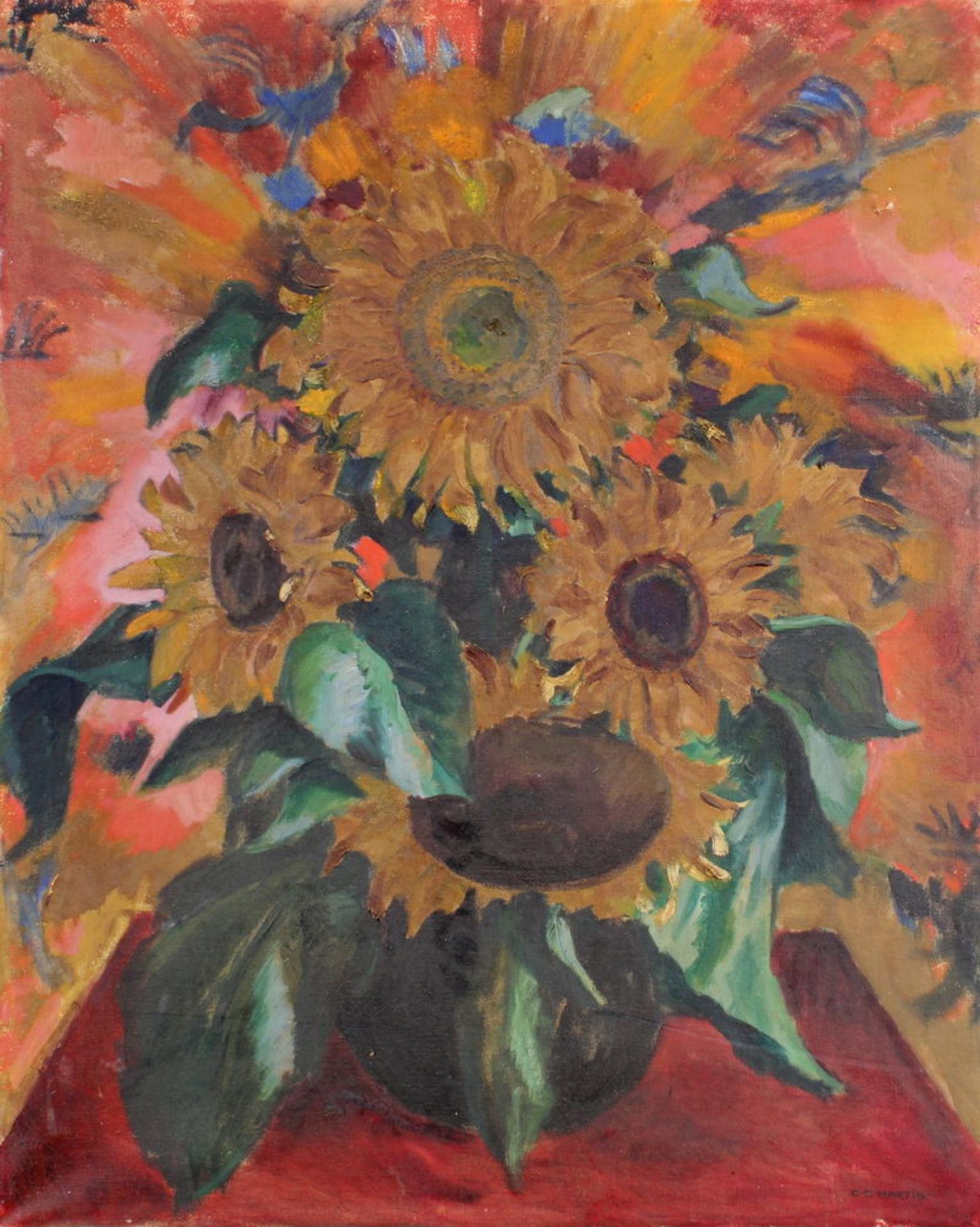 Hartig, Carl Christoph (1888 Davos - 1975 Düsseldorf), "Sonnenblumen", Öl auf Leinwand, signiert