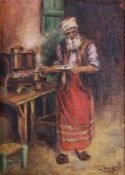 Undeutlich signiert (Anfang 20. Jh.), "Orientalischer Kaffee", Öl auf Malkarton, undeutlich signie