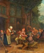 Genremaler (18. Jh.), "Vor der Schänke", Öl auf Leinwand, doubliert, 49.5 x 42.5 cm, leicht versc