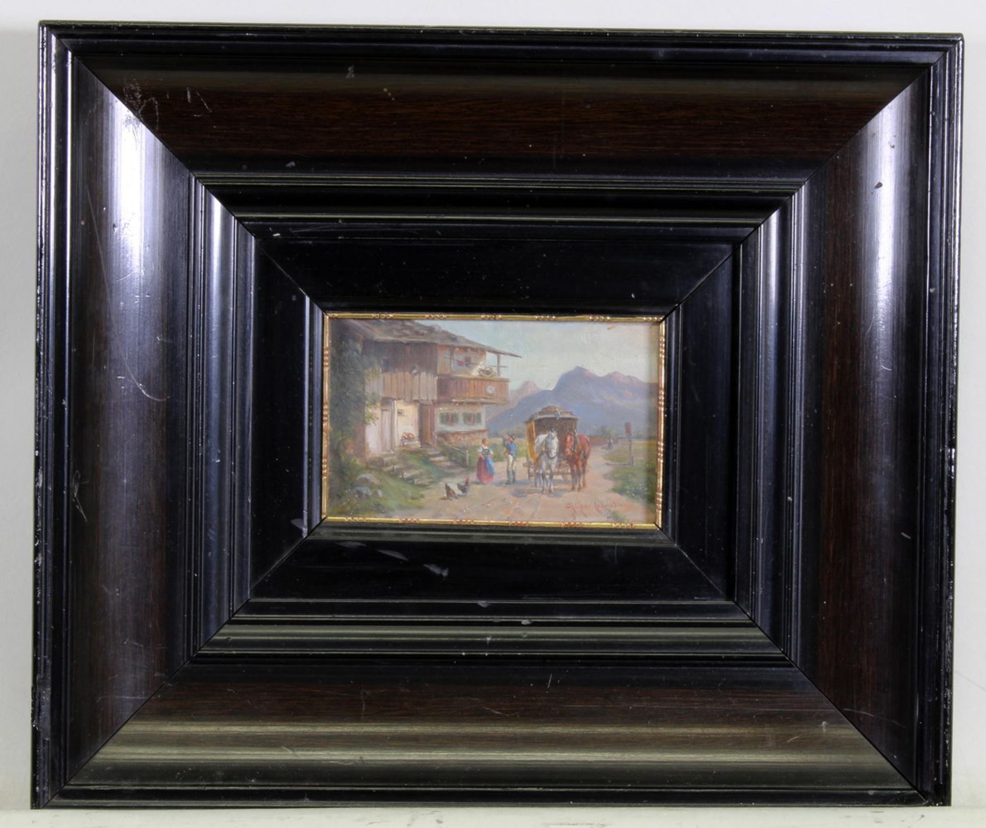 Müller-Cornelius, Ludwig (München 1864 - 1946, Landschaftsmaler), 2 Gemälde: "Ankunft der Postku - Image 5 of 8