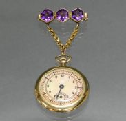 Damenanhängeuhr, bez. E. Gubelin, Lucerne, Schweiz, um 1880, GG 750, Einzeigeruhr, Perlmutt-Ziffer