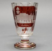 Souvenirbecher, "Coblenz", 1870er Jahre, farbloses Kristallglas, rubinroter Überfangdekor, geschni