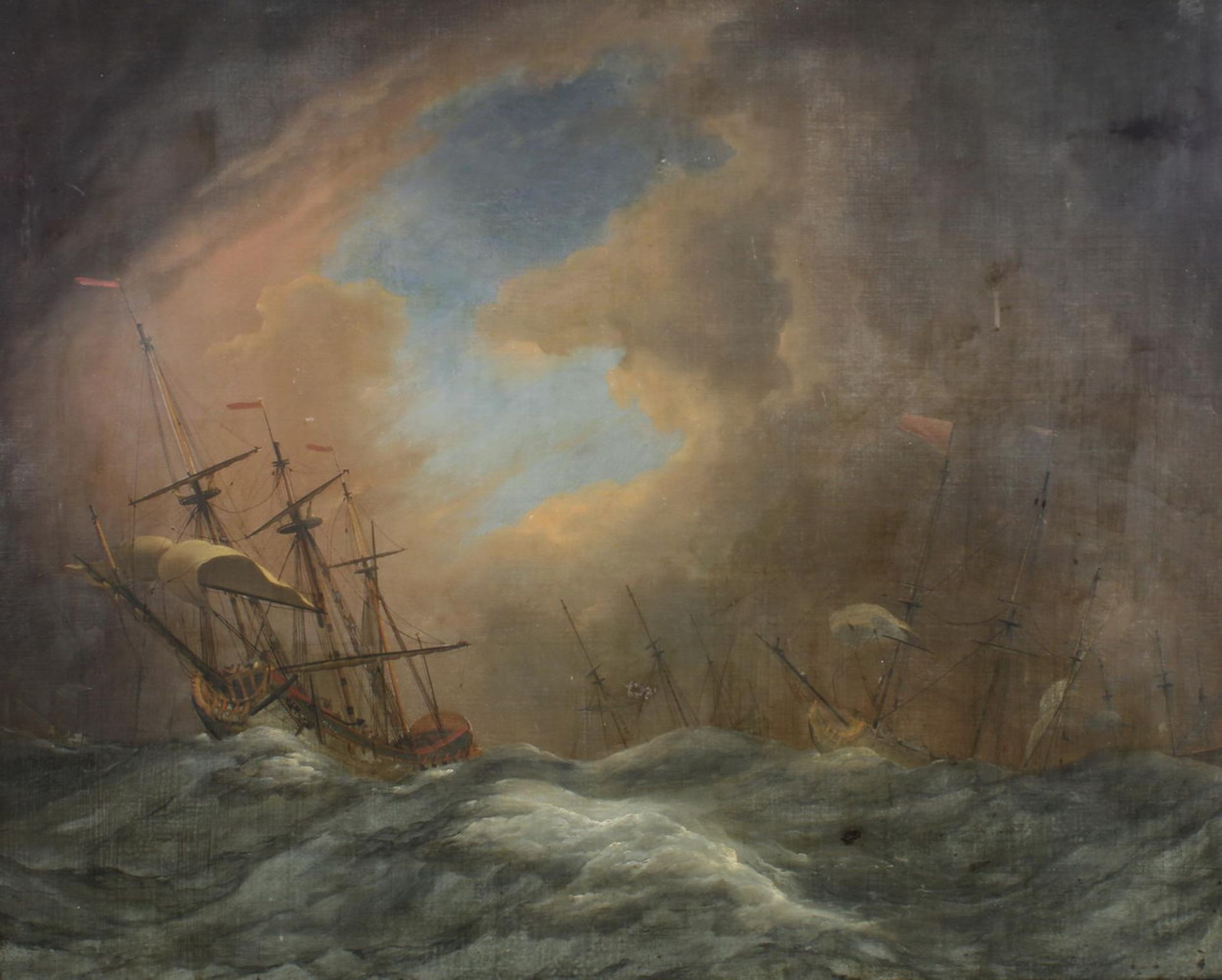 Velde, Willem van der II (Leiden 1633 - 1707 Greenwich), Umkreis, "Segelschiffe auf Hoher See", Öl
