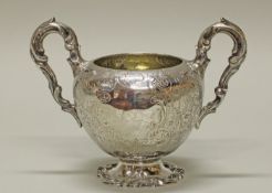 Zuckertopf, Silber 925, London, 1842, Hayne & Cater, innen vergoldet, bauchiges Gefäß auf Standfu