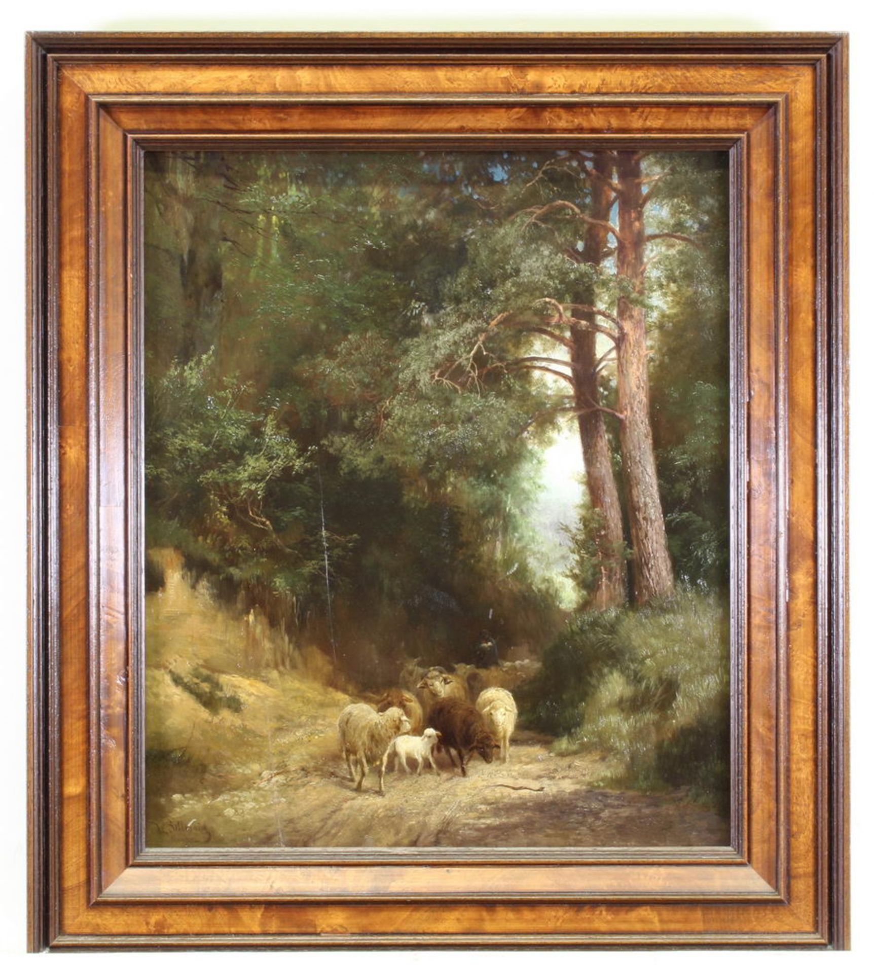 Sellmayr, Ludwig (1834 München - 1901 ebda.), "Hirte mit Schafsherde auf einem Waldweg", Öl auf H - Image 2 of 4