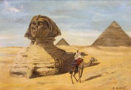 Klever, E. (19./20. Jh.), "Die Pyramiden von Kairo", Öl auf Malkarton, signiert und ortsbezeichnet
