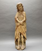 Skulptur, Holz geschnitzt, "Schmerzensmann", Alpenländisch, 15. Jh., 100 cm hoch, teils ergänzt u