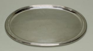 Tablett, Silber 800, Italien, Vavassori, oval, glatter Spiegel, Rand mit Rillenprofil, 49 x 39 cm,