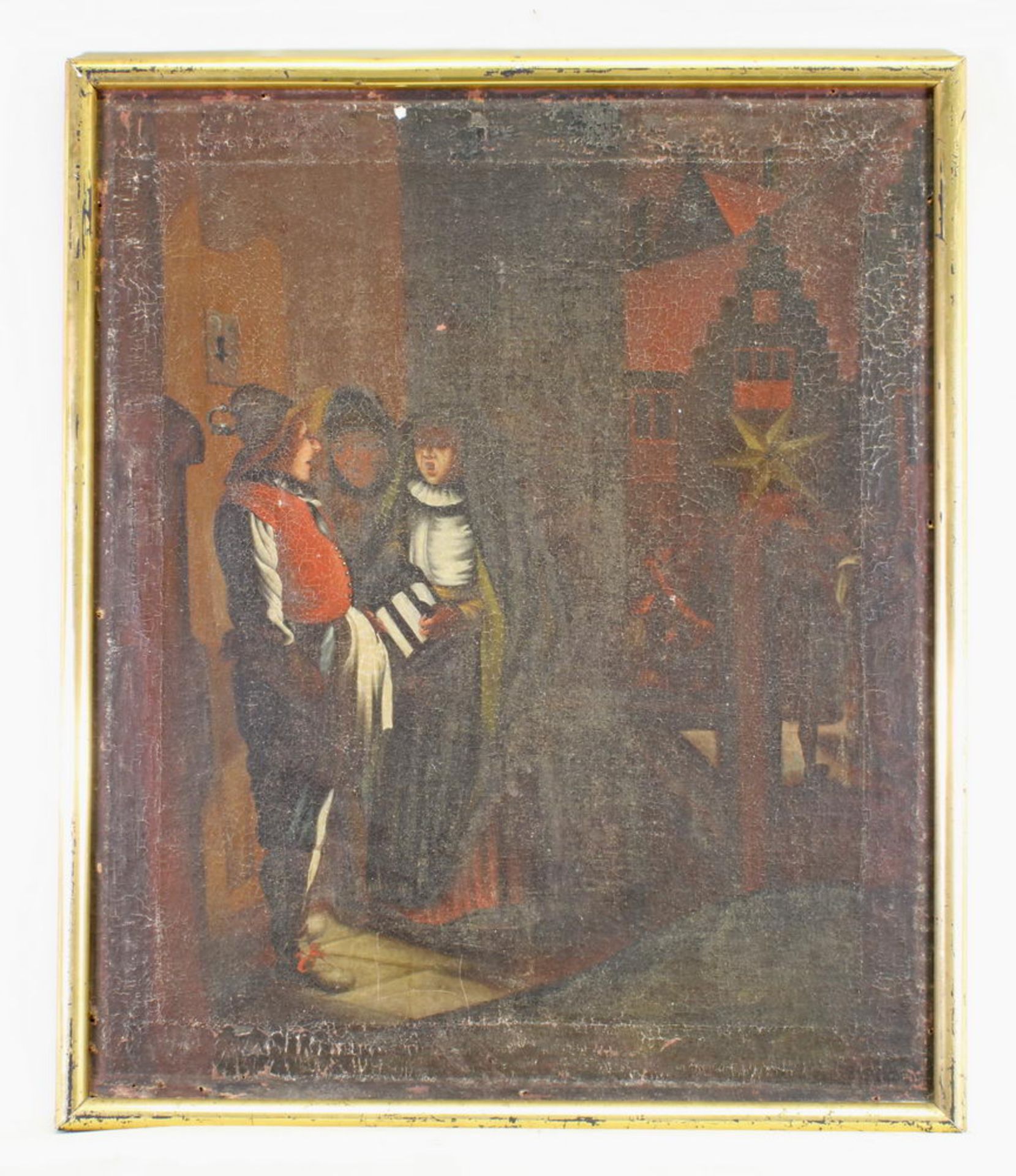 Deutscher Künstler (18./19. Jh.), "Der Nachtwächter", Öl auf Leinwand, 81 x 68 cm, verso altes K - Image 2 of 3