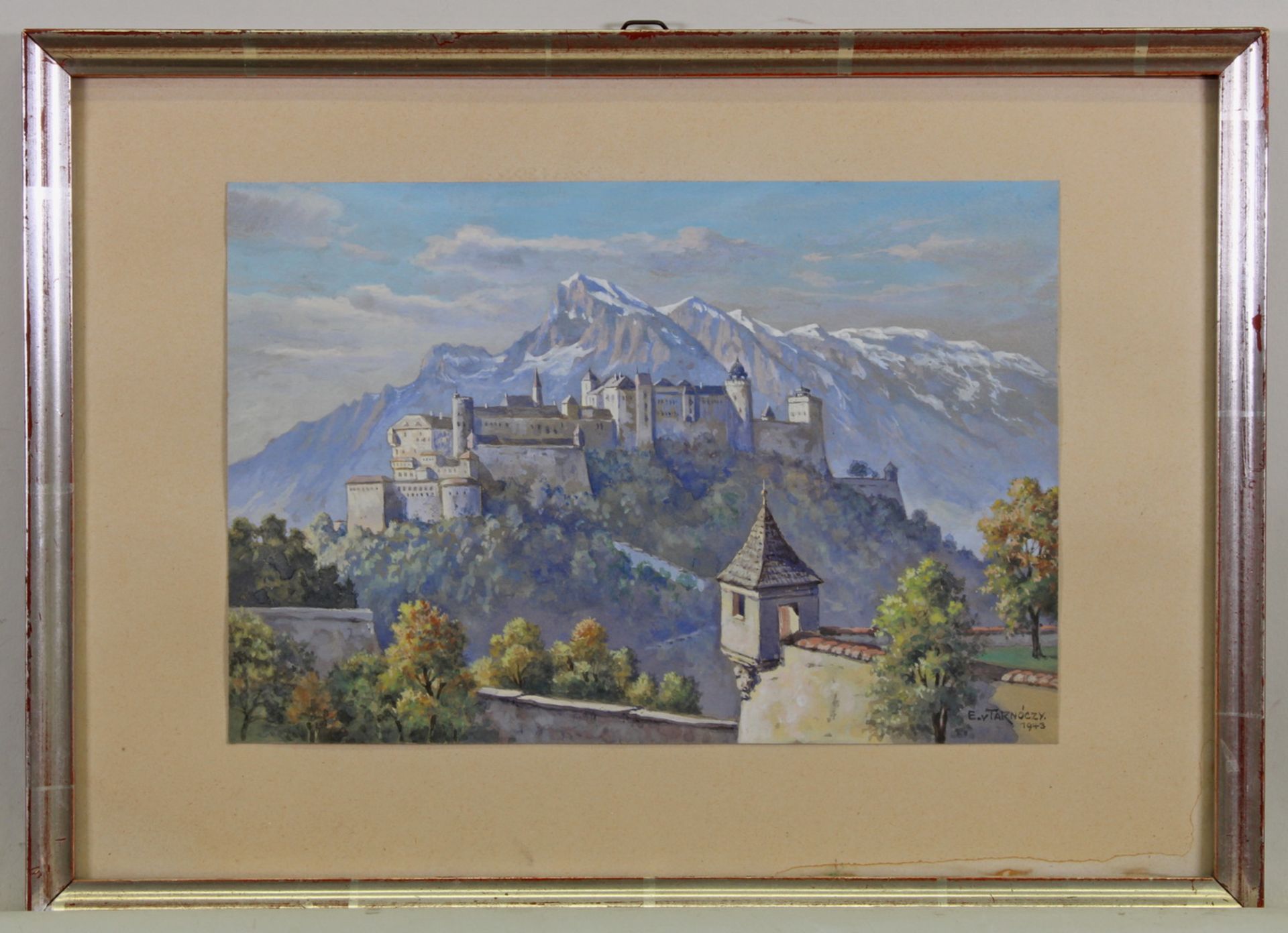 Tarnóczy, Eugen von (1886 München - 1978 Traunstein), "Blick auf Hohensalzburg", Gouache, signier - Image 2 of 3