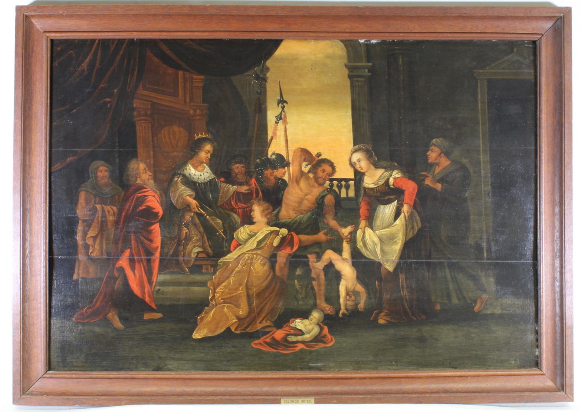 Flämischer Maler (17. Jh.), "Das Urteil des Salomon", Öl auf Holz, 72 x 106 cm, zwei horizontale - Image 2 of 4