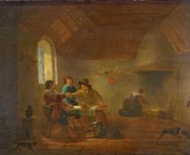 Niederländischer Meister (17. Jh.), "Gesellige Runde in der Stube", Öl auf Holz, 34.5 x 44 cm, ve