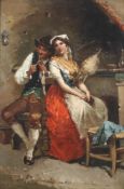Peluso, Francesco (1836 Neapel - 1916, Genremaler), "Paar in der Stube", Öl auf Leinwand, doublier