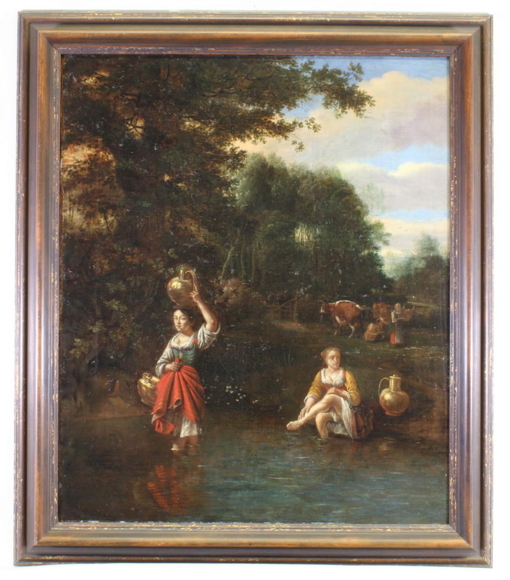Siberechts, Jan (1627 Antwerpen - 1700 London), alt zugeschrieben, "Frauen am Wasser", Öl auf Lein - Image 2 of 3