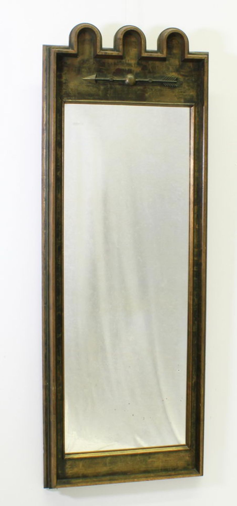 Spiegel, Art Deco, deutsch, 1920/30er Jahre, Holz, grün-goldbronziert gefasst, 145 x 53 cm