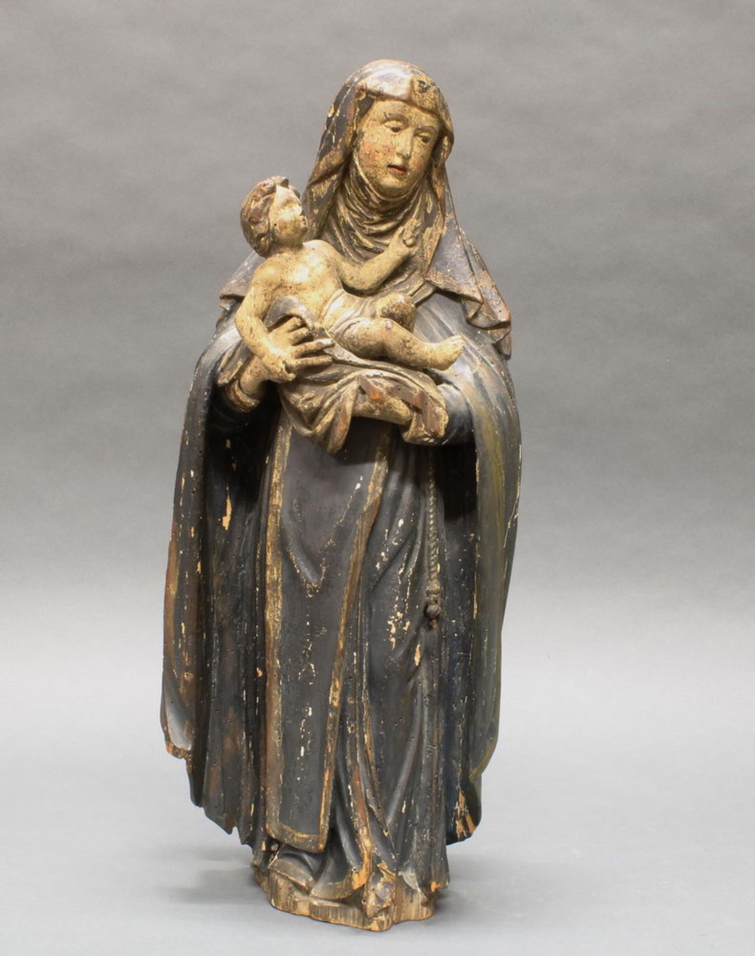 Skulptur, Holz geschnitzt, "Hl. Agnes von Montepulciano", Italien Ende 1700, 52 cm hoch, Fassung sp