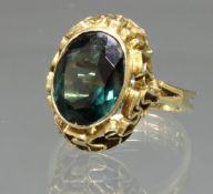 Ring, GG 585, oval facettierter grün-blauer Turmalin/Indigolith, 7 g, RM 18.5