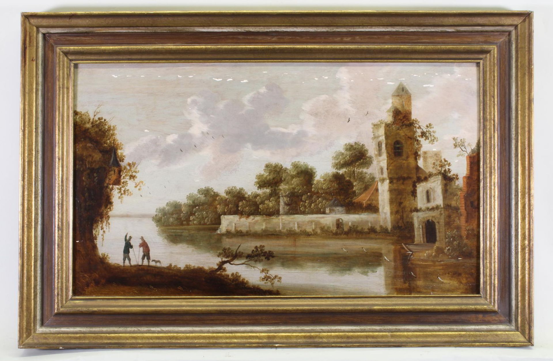 Goyen, Jan van (1596 - 1656), Nachfolge, "Niederländische Flusslandschaft", Öl auf Holz, bezeichn - Image 2 of 3