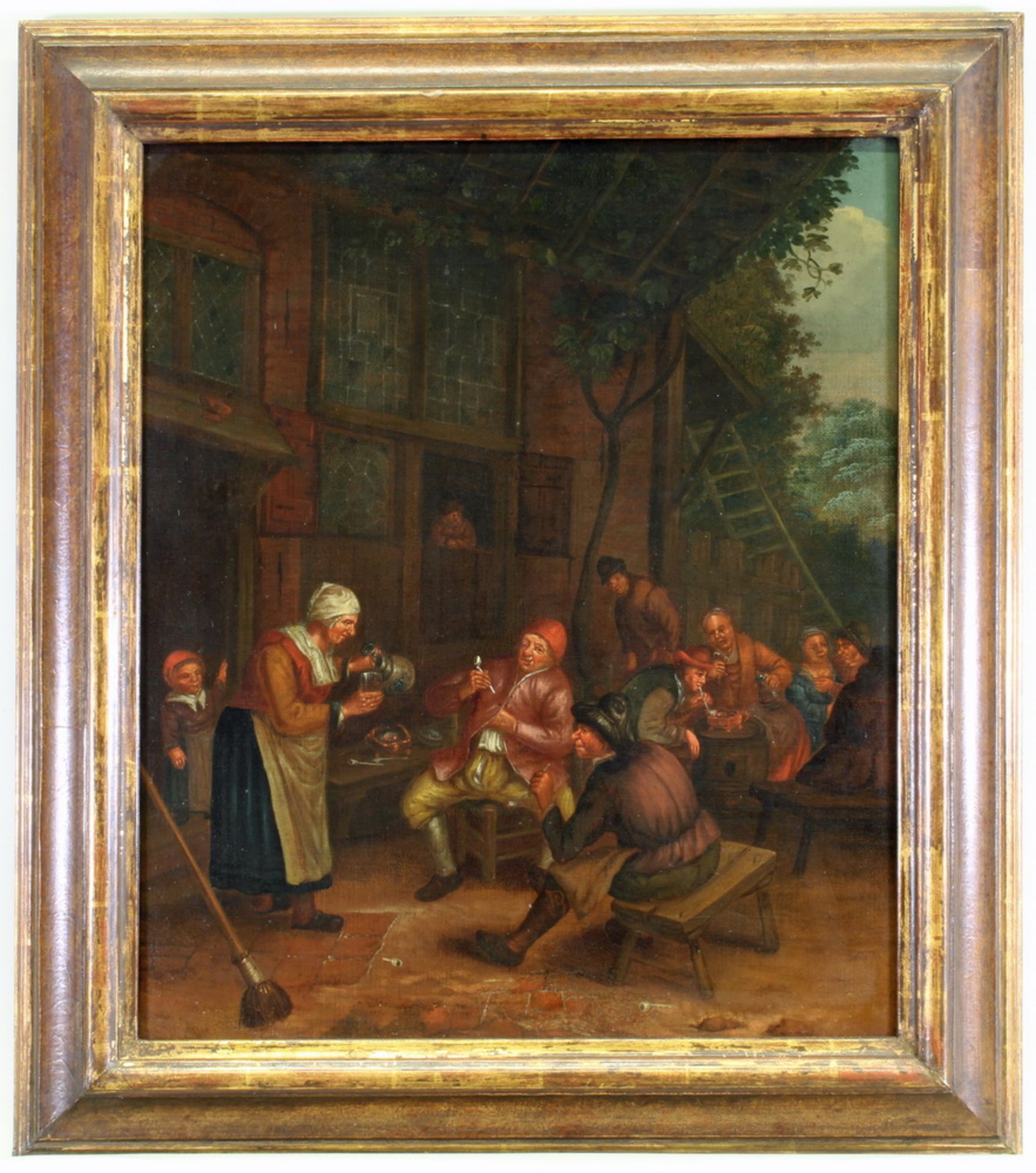 Genremaler (18. Jh.), "Vor der Schänke", Öl auf Leinwand, doubliert, 49.5 x 42.5 cm, leicht versc - Image 2 of 3