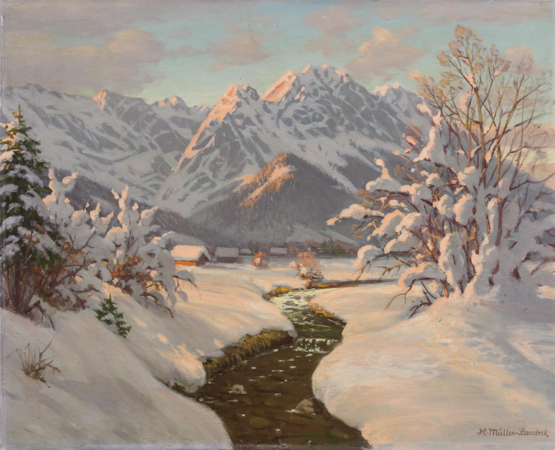 Müller-Landeck, Hertha (1902 München - unbek., deutsche Künstlerin), "Wintermorgen bei Garmisch