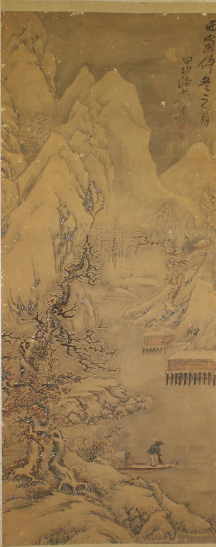 Malerei, "Winterliche Berglandschaft", China, 18./19. Jh., Tusche und leichte Farben auf Seide, obe - Image 2 of 3