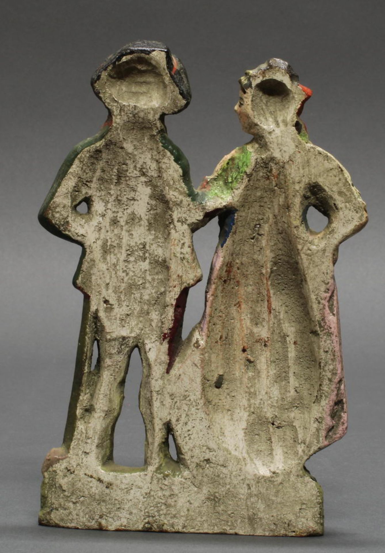 Terrakotta-Figur, "Trachtenpaar Graubünden", Zizenhausen, 19. Jh., polychrom gefasst, halbplastisc - Image 2 of 2