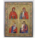 2 Ikonen, Tempera auf Holz: Vierfelderikone, vorwiegend Gottesmuttermotive, Russland 19. Jh., 22 x
