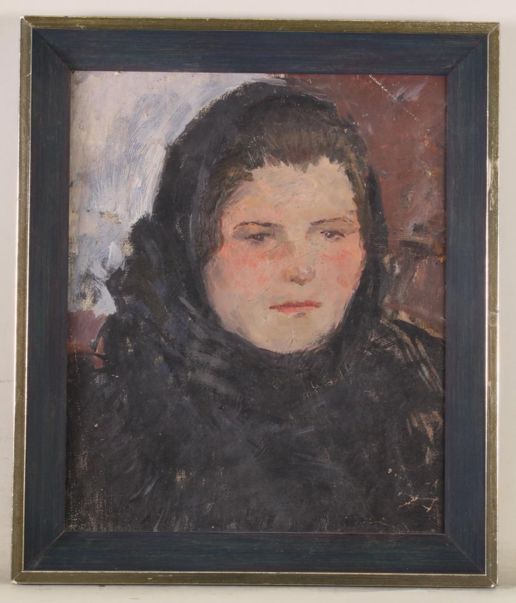 Kalmakova, Olga (1905 - 1999, russische Künstlerin), "Porträt einer jungen Dame", Öl auf Leinwan - Image 2 of 3