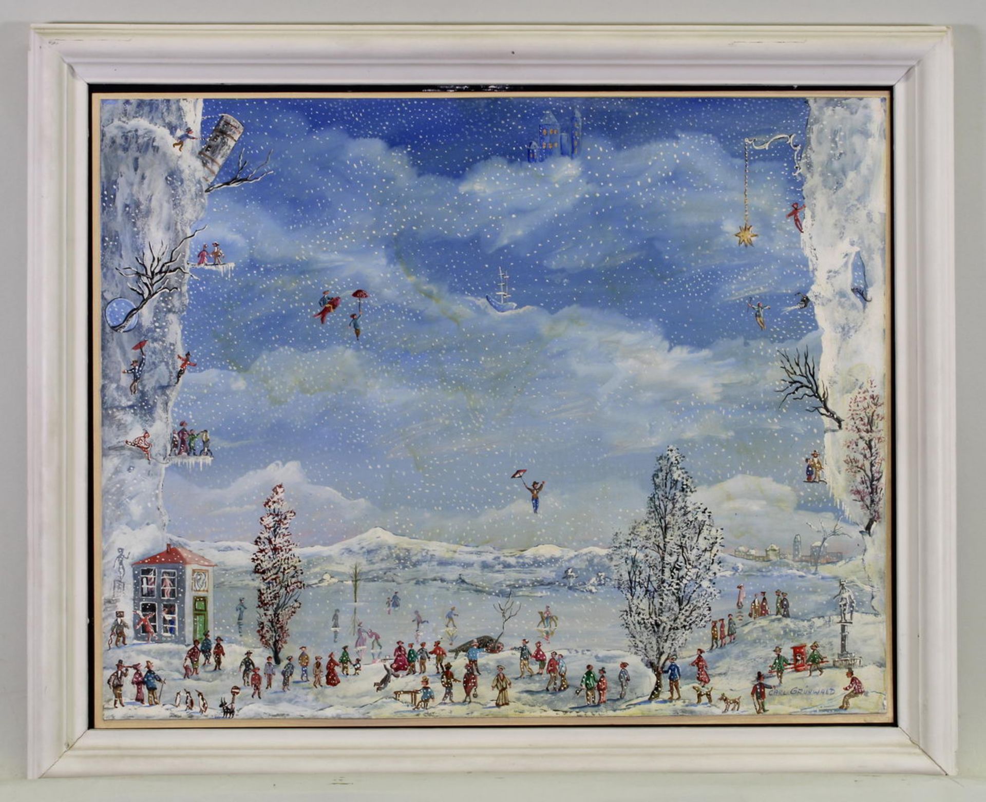 Grünwald, Carl (1907 Frankfurt a. M. - 1968 Bad Homburg), "Winteransicht", Öl auf Karton, signier - Image 2 of 3