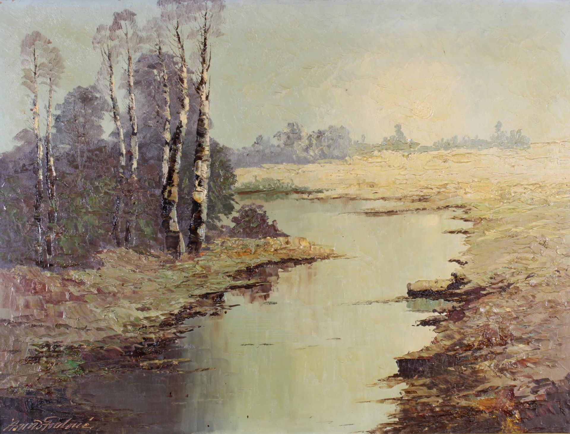 Graboné, Arnold (1896 München - 1982 Starnberg, Landschaftsmaler), "Nebelmorgen, Moos", Öl auf L
