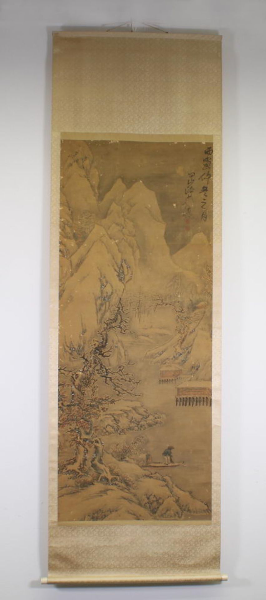 Malerei, "Winterliche Berglandschaft", China, 18./19. Jh., Tusche und leichte Farben auf Seide, obe