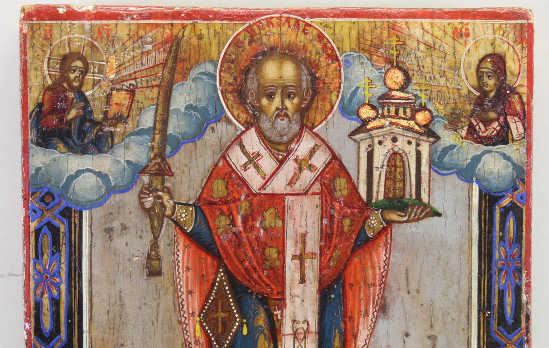 Ikone, Tempera auf Holz, "Hl. Nikolaus von Mochajsk", wohl Russland 18./19. Jh., 18 x 14 cm, alter - Image 2 of 3
