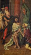 Niederländischer Meister (um 1500), "Die Verspottung Christi", verso "Engel mit Leidenswerkzeugen
