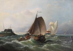 Marinemaler (19. Jh.), "Schiffe an der stürmischen niederländischen Küste", Öl auf Leinwand, un