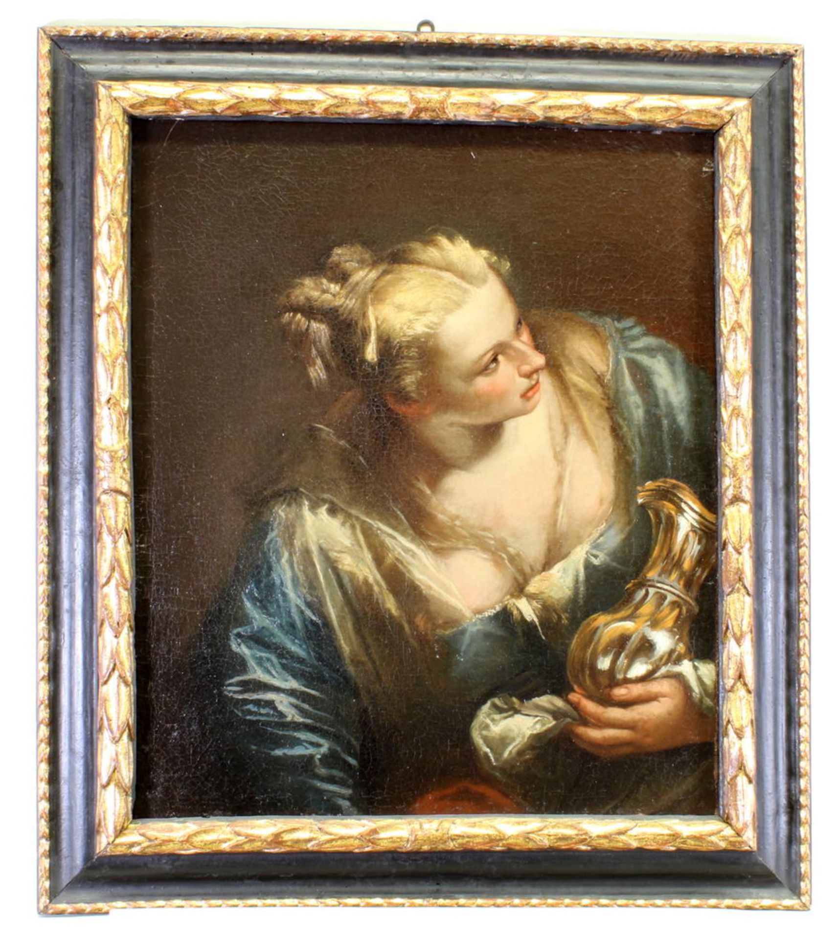 Italienischer Meister (17. Jh.), "Junge Frau mit Silberkanne", Öl auf Leinwand, doubliert, 72 x 60 - Image 2 of 3