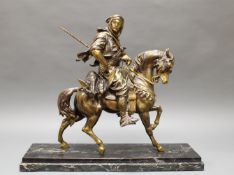 Bronze, goldbraun patiniert, "Arabischer Reiter", auf Steinsockel, 56 cm bzw 62 cm hoch, 48 cm bzw.