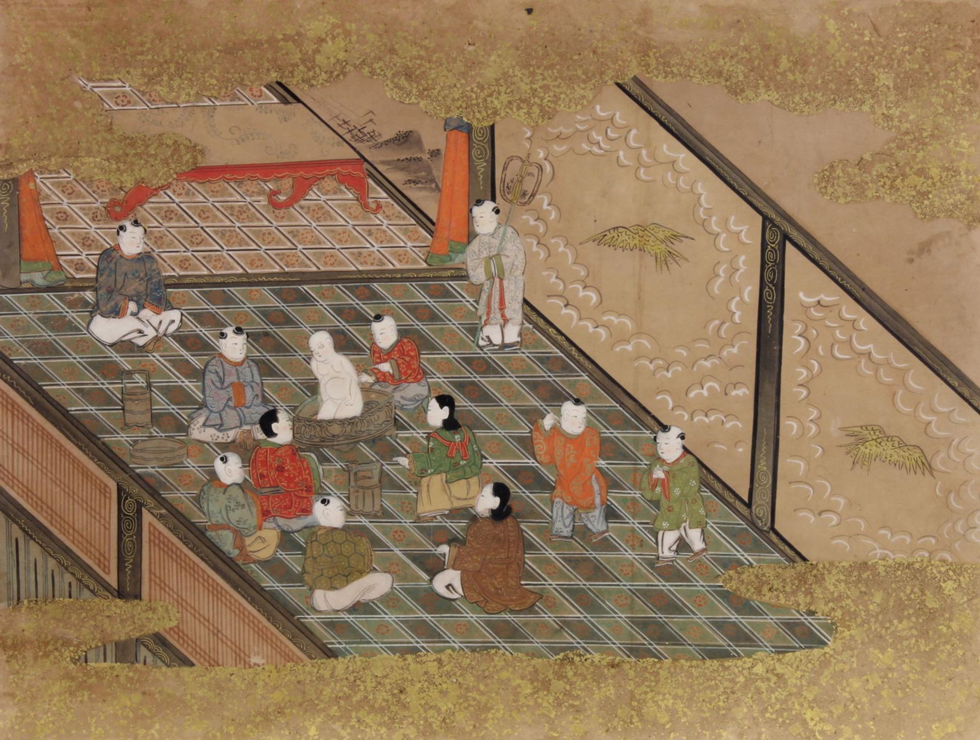 12 Malereien, "Figuren in Landschaft oder Palastanlage", Japan, spätes 19. Jh., Farbe und Gold auf - Image 3 of 12