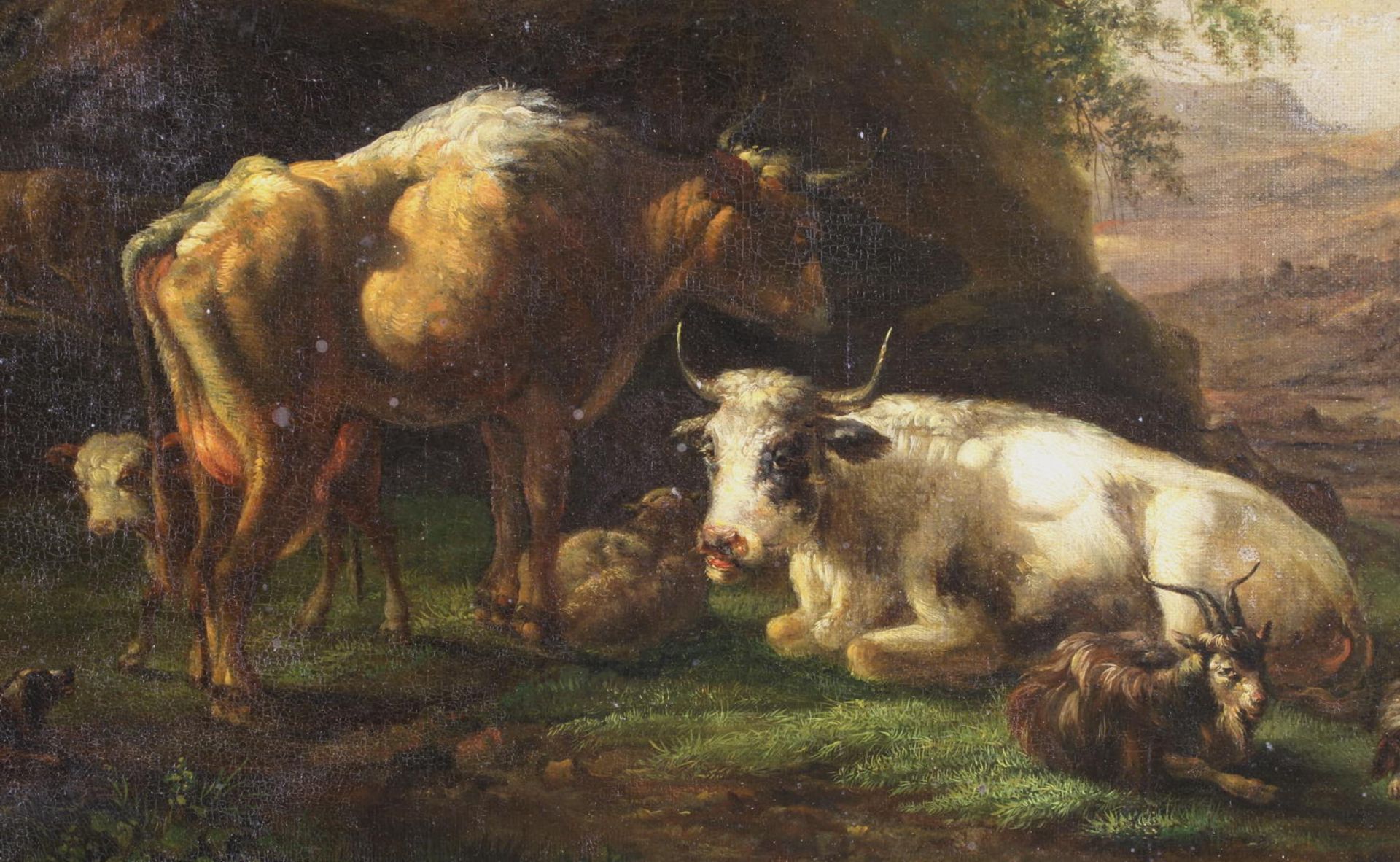 Roos, Johann Heinrich (1631 Otterberg - 1685 Frankfurt), in der Art, "Weidende Kühe vor Burgruine" - Image 3 of 5