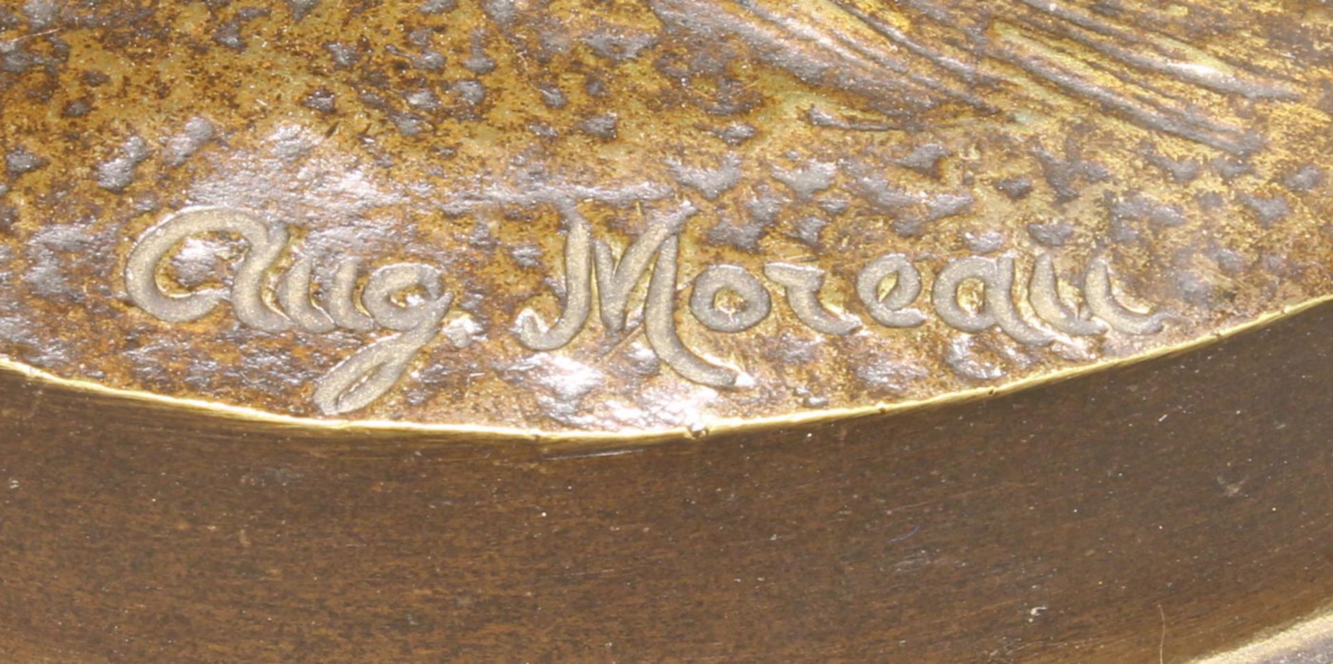Bronze, dunkelbraun patiniert, "Troubadour", bezeichnet auf der Plinthe Aug. Moreau, undeutlich num - Image 3 of 4