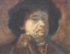 Unbekannter Maler (2. Hälfte 19. Jh.), "Bildnis Rembrandts", Mischtechnik mit Gouache, ca. 13 x 16