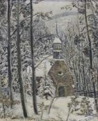 Bloos, Willy (1884 - 1959, Bruder des Richard Bloos, Landschaftsmaler), "Kapelle im Schnee", Öl au