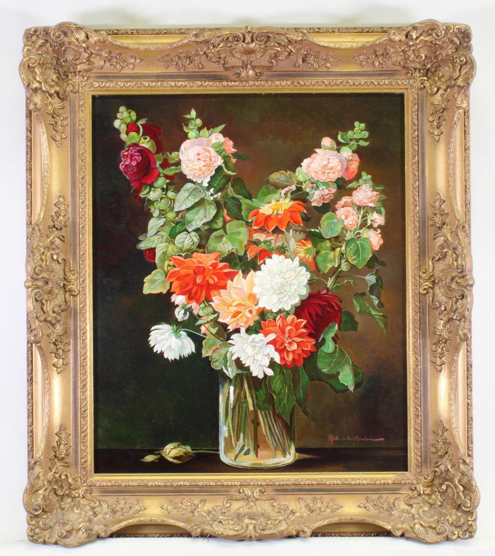 Stilllebenmaler (19./20. Jh.), "Blumenbouquet", Öl auf Leinwand, signiert rechts unten Rob. von de - Image 2 of 4