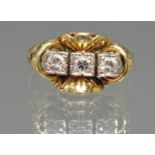 Ring, WG/GG 585, 3 Brillanten zus. ca. 0.30 ct., 4 g, RM 17