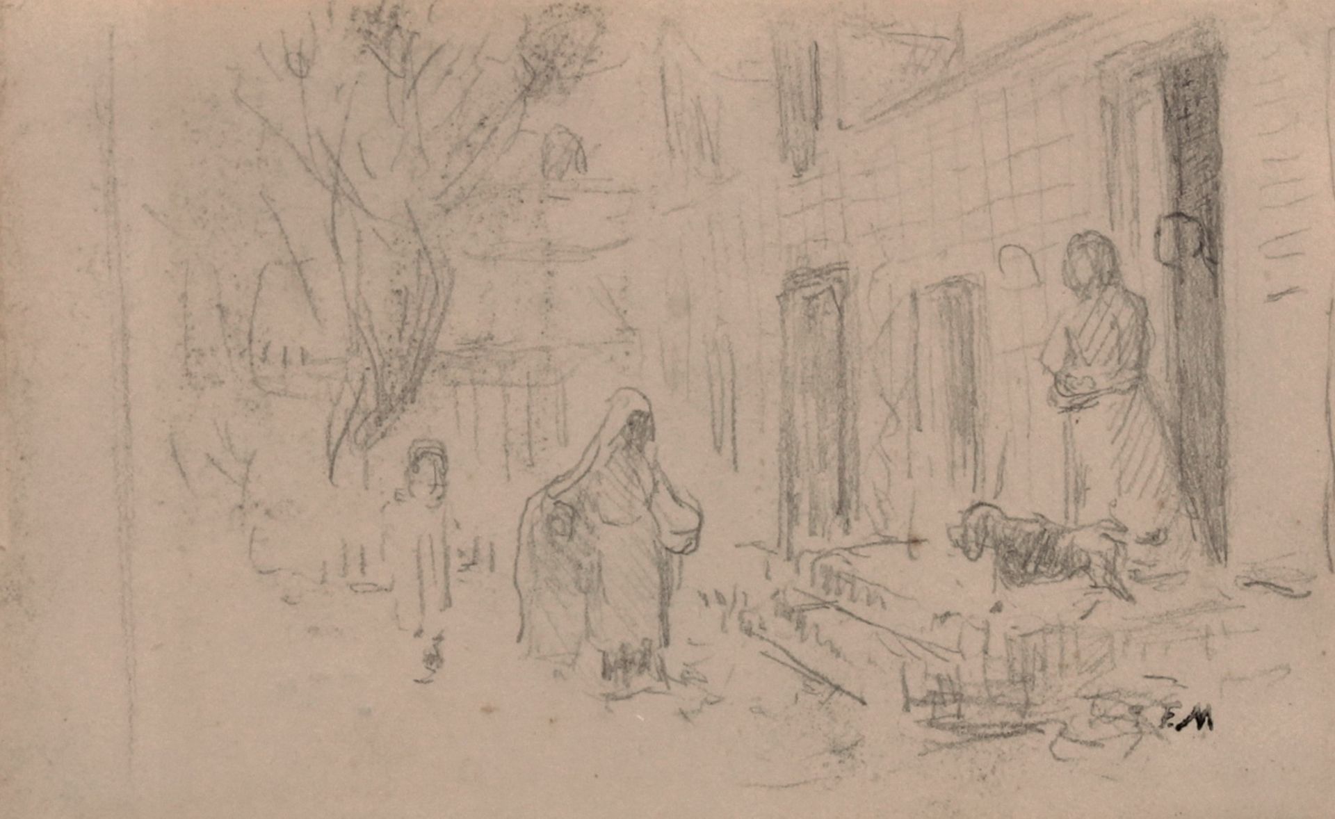 Millet, Jean Francois (1814 Gruchy - 1875 Barbizon), "Millets Haus in Barbizon", Zeichnung, Nachlas