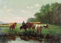 Eck, Johannes Adamus van (20. Jh.), "Kühe auf sommerlicher Weide", Öl auf Leinwand, signiert link