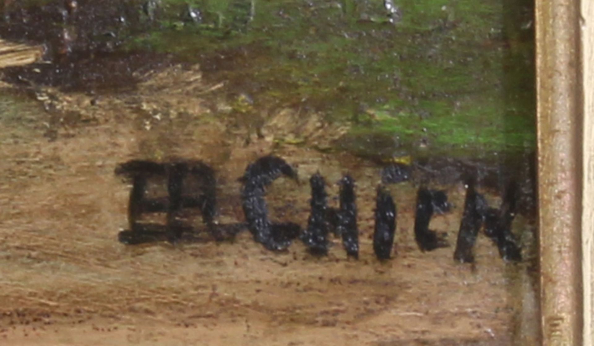 Undeutlich signiert (19./20. Jh.), "Sommerliche Flusslandschaft", Öl auf Holz, undeutlich signiert - Image 3 of 4