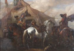 Wouwerman, Philips (Haarlem 1619 - 1668 ebenda), Umkreis, "Soldaten mit Pferden vor einem Feldlager