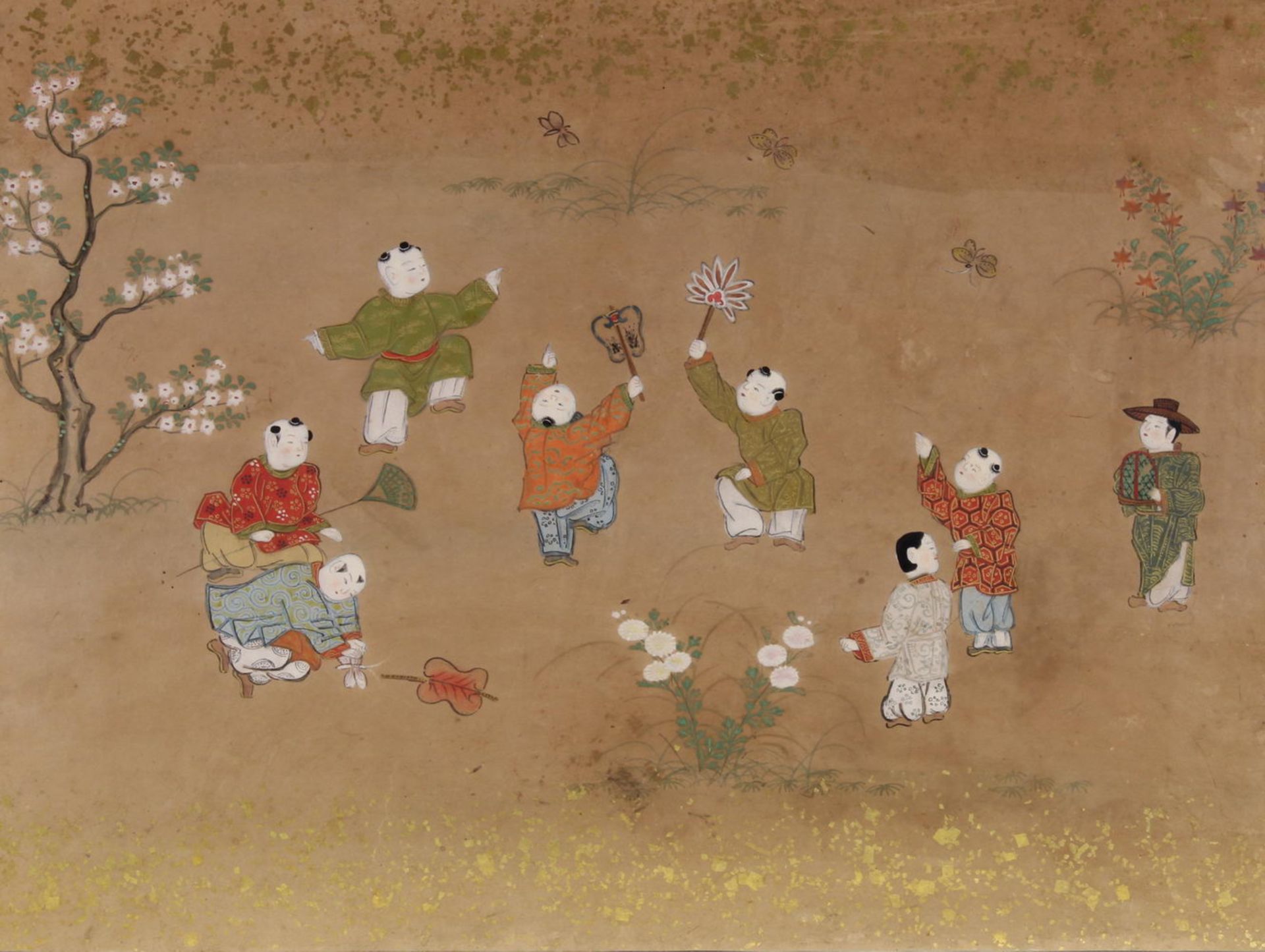 12 Malereien, "Figuren in Landschaft oder Palastanlage", Japan, spätes 19. Jh., Farbe und Gold auf - Image 2 of 12