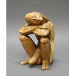 Skulptur, "Erotischer Träumer", Bali, 20. Jh., Holz, geschnitzt, 25.5 cm hoch